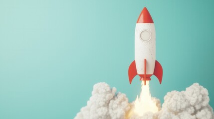 Rocket Launching through Clouds with Colorful Background