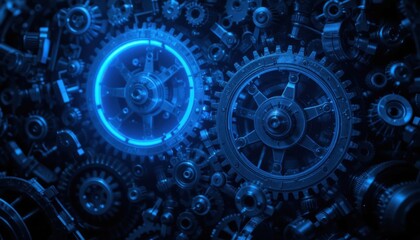 Glowing Blue Mechanical Gears A Captivating Engineering Artwork
