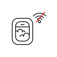 Plane window with clouds and no wi-fi symbol. Airplane mode, digital detox or offline travel. Pixel perfect, editable stroke vector icon