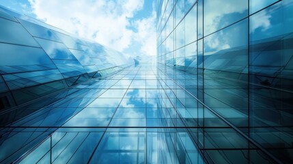 A glass-covered skyscraper with a sleek, modern design