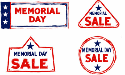 Memorial Day sale signs, red, white, blue patriotic design