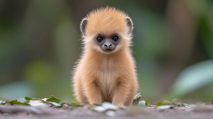 Naklejka premium Cute, fluffy, young primate in natural habitat