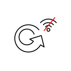 Arrow and no wi-fi symbol. Data backup unavailable, no online cloud synchronization. Pixel perfect, editable stroke vector icon