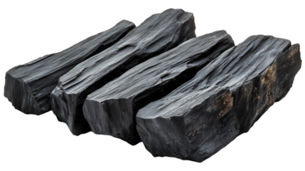 Wood charcoal isolated on white background. Suitable for marketing or business purposes. PNG file