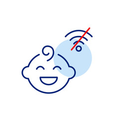 Happy baby boy and no wi-fi. Disconnected wi-fi parenting, digital detox for children. Pixel perfect, editable stroke vector icon