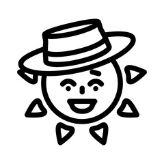hat cute sun character line icon vector illustration