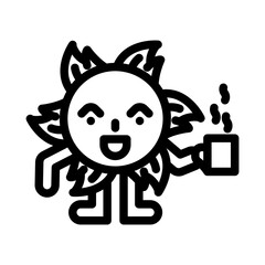 cup coffee cute sun character line icon vector illustration
