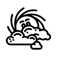 peeking through clouds sun character line icon vector illustration