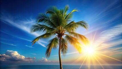 Obraz premium Tropical Paradise Sun-Kissed Palm Tree Silhouette at Golden Hour by the Ocean