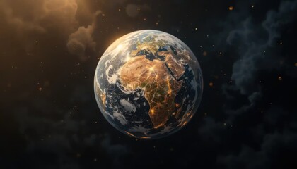 Obraz premium Photorealistic Earth Globe Exhibiting Urban Lightscapes and Atmospheric Details