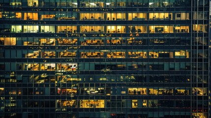 Glass office building in a busy metropolitan area.
