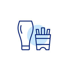 Draught lager beer glass and french fries. Bar or pub snack, lunch and dinner with alcohol and fast food. Pixel perfect, editable stroke vector icon