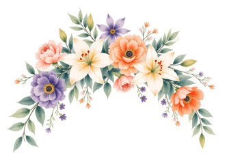 Watercolor Floral Arrangement with Lilies and Roses