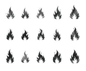 Watercolor monochrome flames collection on white