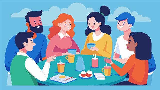 The group was deep in conversation trying to determine the best date for the schools family picnic during the PTA meeting.. Vector illustration