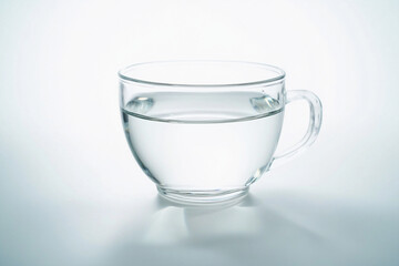 Clear glass cup filled with water showing bubbles against a plain background