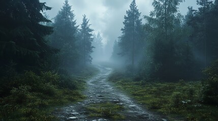 Smog Contamination Degradation, Misty Aerial View of Forested Landscape Obscured by Hazy Atmosphere