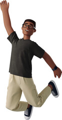 3D Joyful young black man jumping