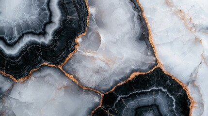 Obraz premium Stunning Black and White Agate Stone Pattern with Golden Veins