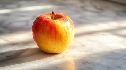 A vibrant apple with a blend of red and yellow hues, bathed in sunlight