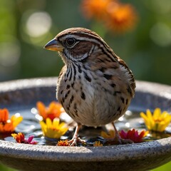American Sparrow Nestled in a Winter Tree with Snow-Covered Branches