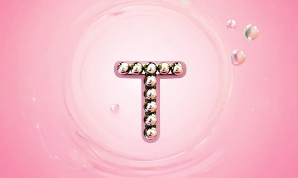 Pink ''T'' Pearl Rhinestone English Letter Alphabet