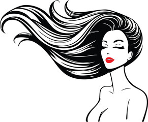 Silhouette of a woman long hair flying