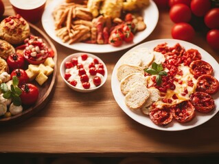 Cozy farmhouse table set with plates of comfort food enjoyed by family members sharing joyful moments and laughter