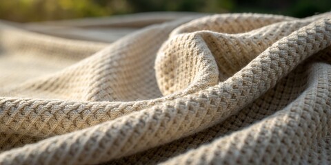 Fototapeta premium Close-up view of textured fabric in natural light showing intricate weave pattern on a sunny afternoon