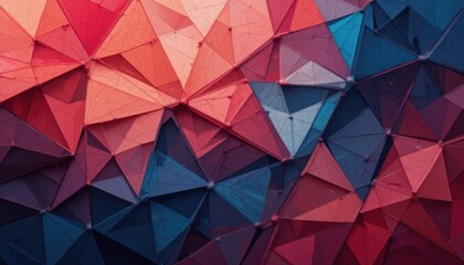 Obraz premium Vibrant Abstract Geometric Triangle Mosaic Crimson, Peach, Indigo Hues
