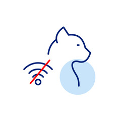 Cat and no wi-fi symbol. Pet tracking offline, signal lost, location unavailable. Pixel perfect, editable stroke vector icon