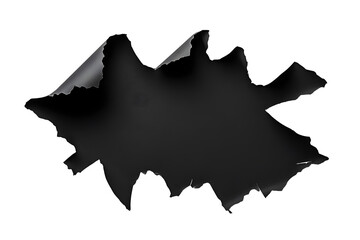Ripped hole breaking through torn in ripped paper black with broken hole in paper craft. Isolated on cut out PNG or transparent background.  Abstract Texture. Make wallpaper for house walls.