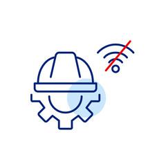 Hard hat, cogwheel and no wi-fi symbol. Offline system maintenance, disconnected repairs. Pixel perfect, editable stroke vector icon