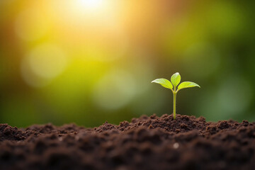 small plant growing out of the ground with the sun in the background