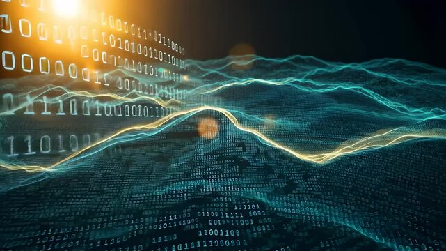 Futuristic Digital Landscape with Binary Code