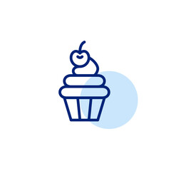 Cupcake with cream and cherry on top. Sweets and desserts in bakery. Pixel perfect, editable stroke vector icon