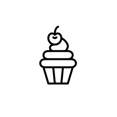 Cupcake with cream and cherry on top. Sweets and desserts in bakery. Pixel perfect, editable stroke vector icon