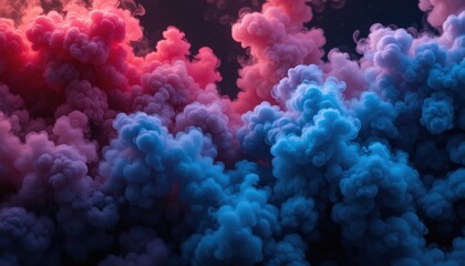 Abstract Smoke Clouds Red and Blue Hues in Deep Space
