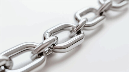 Obraz premium A close-up shot of a section of a silver-colored metal chain against a white background. The image showcases the individual links, their smooth, reflective surfaces, and the overall texture of the