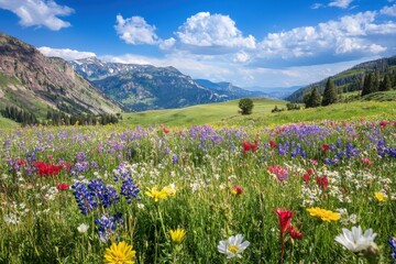 Obraz premium A bright springtime mountain meadow, 