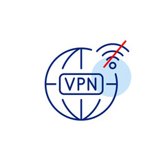 Earth globe, VPN and no wi-fi symbol. No secure connection, internet outage. Pixel perfect, editable stroke vector icon