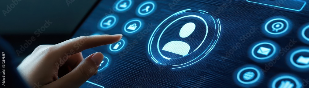 Poster interactive touch screen technology, person engaging with a digital display button