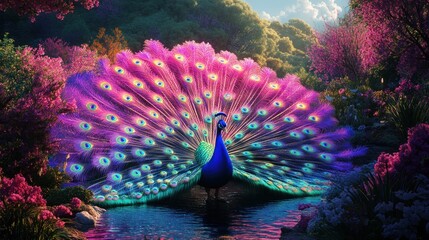 Obraz premium Majestic Peacock in a Dreamlike Garden