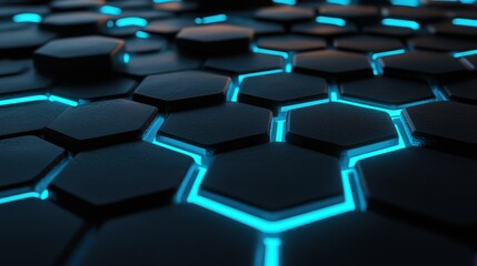 Futuristic Hexagonal Surface with Blue LED Light Effects