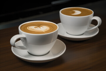 Fototapeta premium Cup with Latte Coffee. Heart shaped latte art