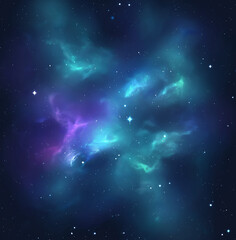Digital illustration of vibrant blue and purple nebula in deep space