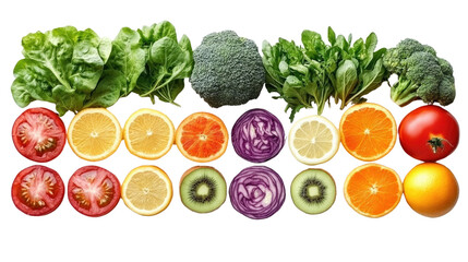 Naklejka premium Vitamin Burst: A vibrant medley of fruits and vegetables bursting with colors