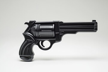 A Black Revolver Placed on a Plain Off White Background