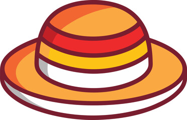 Vector summer hat illustration, A vector illustration of a colorful summer hat with red, orange, and yellow stripes, designed for warm weather.  
