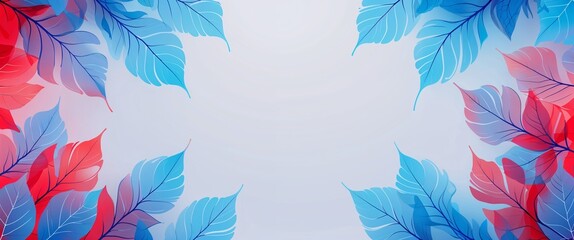 cyan red gradient translucent leaves pattern abstract on plain white background illustration design concept backdrop